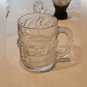 Set of 2 ~ 4" LUMINARC Clear Glass 3D Christmas Santa Claus Mug Or Coffee Cup